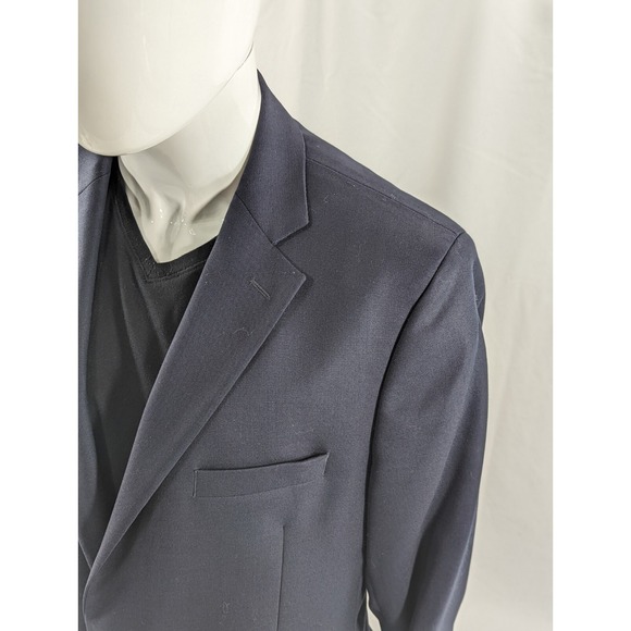 Stafford Blazer Sport Coat Jacket 100% Wool Navy Blue Metal Buttons 46L 48" EUC - Picture 2 of 15
